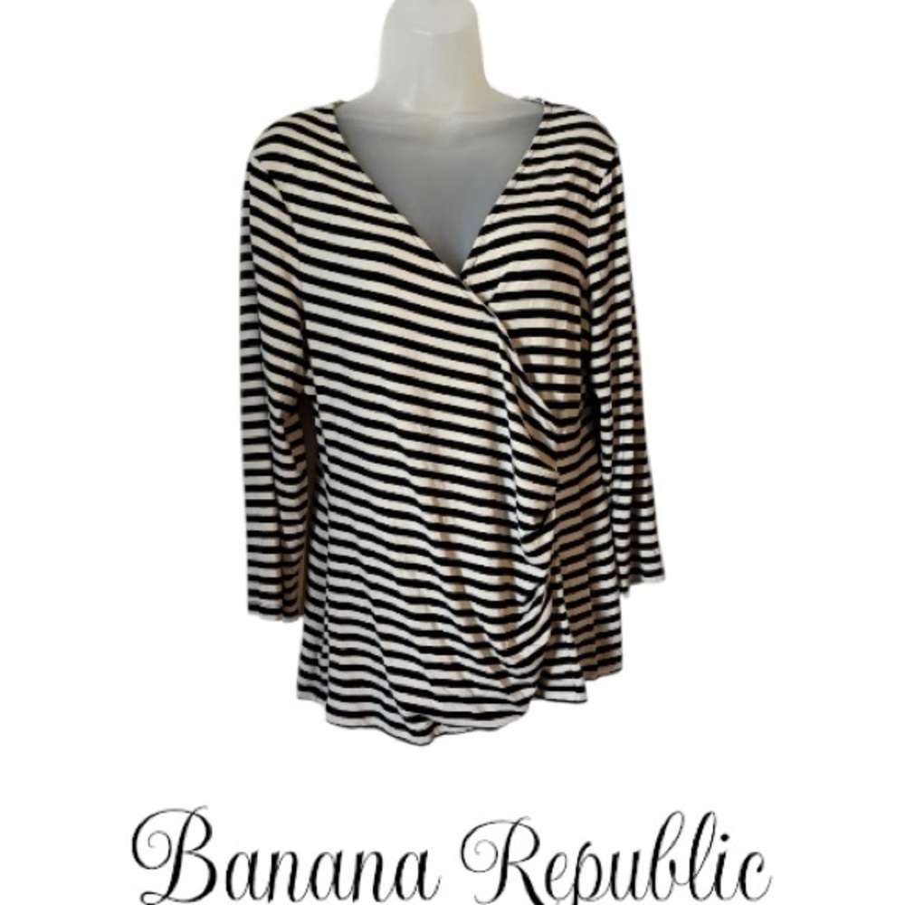 Banana Republic Black/Taupe mock Wrap Top XLARGE #V - Picture 1 of 7